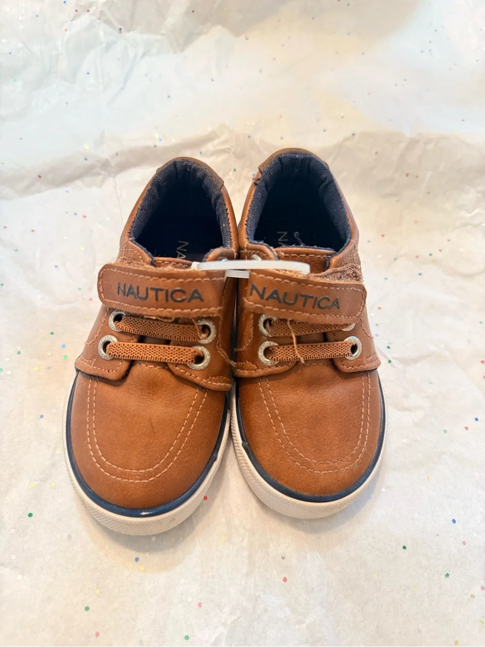 Nautica Toddlers' Tan Faux-Leather Hook-and-Loop Boat Shoes